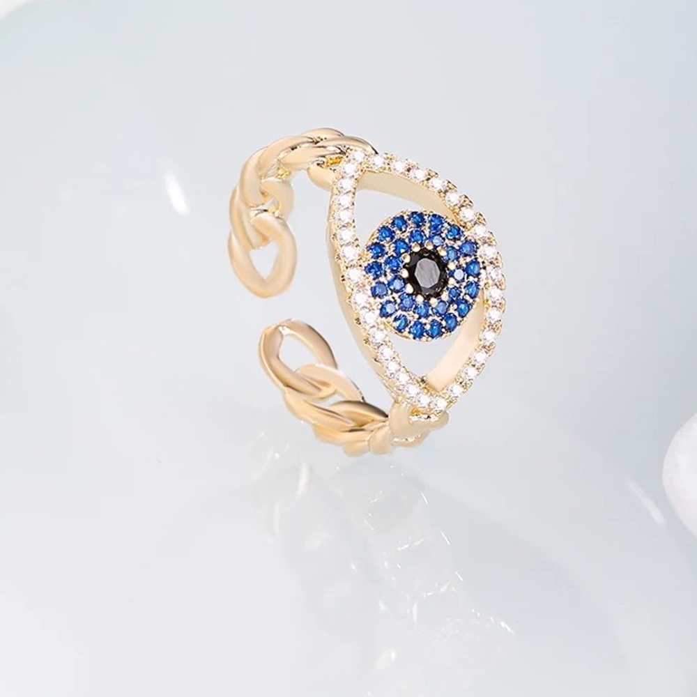 Evil Eye Chain Statement Ring (Adjustable Size)